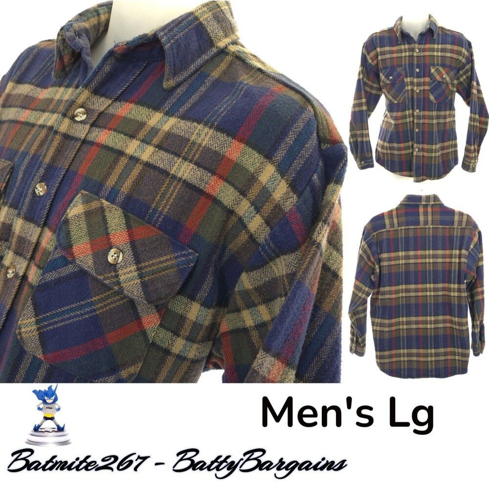 Vintage Five Brother Flannel Shirt Men's L 80s 90s Plaid Flap Pockets USA Large
